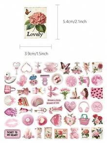 50 piezas Pegatinas estéticas rosas para cuadernos, portátiles, fundas de teléfonos, equipaje, monopatines, cascos y decoración - A - Ver 2