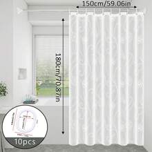 1 cortina de ducha floral de loto blanco con ganchos, diseño PEVA impermeable personalizado CYJS - Loto blanco - Ver 5