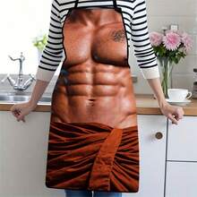1件装男士肌肉图案围裙创意健身主题厨房围裙肌肉胸腹肌设计烹饪腰围裙家用烘焙烧烤防护围裙 - A - 查看 13