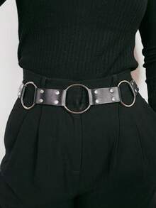 1件装女士时尚性感黑色朋克金属扣铆钉腰带，西部牛仔风格真皮腰带，适合日常穿着、万圣节、音乐节等场合。 - 黑色 - 查看 2