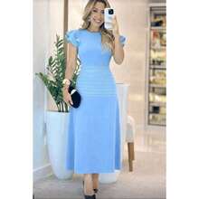 Luxurious Women's Long Dress With Elegant Ruffles, Perfect For Weddings, Parties, And Graduations. - 淺藍色 - 查看 5