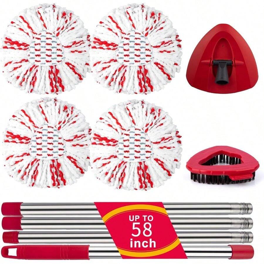 Spin Mop Replace O Cedar 1 EasyWring, 40 More Cleaning Power, Upgraded Scrub Brush Head For Ocedar, Include 4 Microfiber Mop Refills, 1 Brush, 1 Mop Stick, 1 Base - 布套 1件 - 查看 1