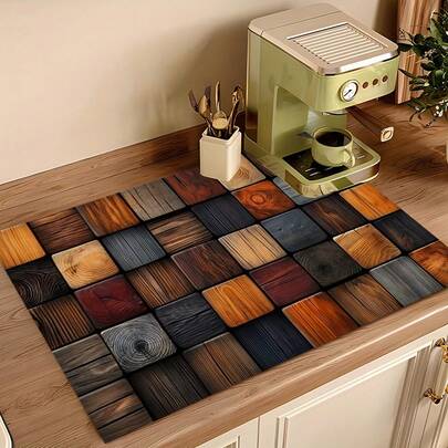 1pc Absorbent Drying Mat, Wood Grain Pattern, Kitchen Decor, Coffee Machine Mat, Handmade Coffee Pot Draining Pad, Kitchen Floor Mat, Dining Table Mat, Kitchen Counter Dish Drying Mat, Breakfast Mat, Heat-Resistant Anti-Slip Draining Mat, Diatomite Draining Mat, Hides Stains, Super Absorbent Kitchen Mat, Easy To Clean Dish Rack Mat, Suitable For Kitchen, Dining Table, Coffee Shop, Bar, Holidays, Parties, Home Decor, Holiday Gifts