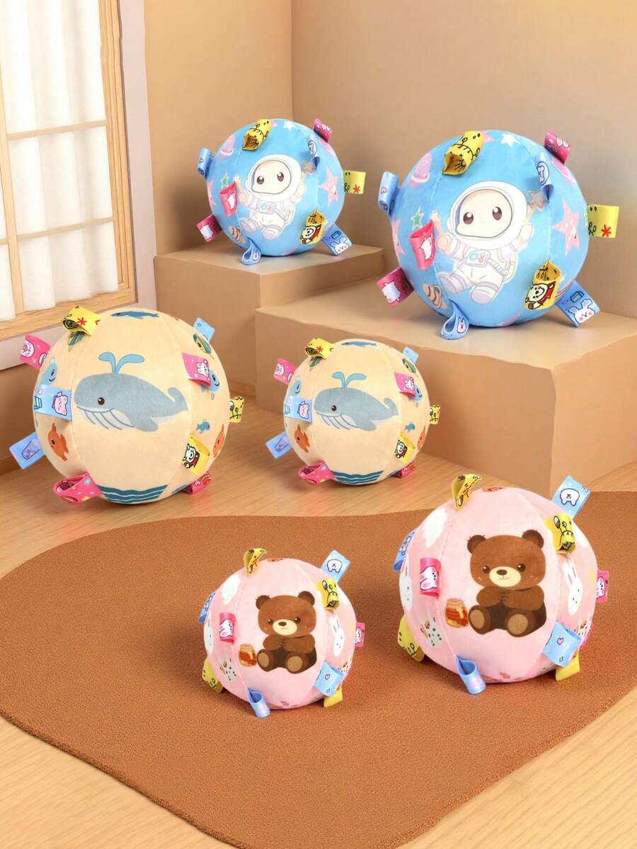 1个柔软毛绒狗狗训练铃铛球，互动玩具，猫狗追逐玩具，柔软布料材质，可水洗重复使用宠物玩具 - 彩色 - 查看 1