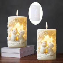 1pc Two Frolic Cute Kitty Relief Cylinder Candle Mold Silicone Mold Cute Kitty Flower Vine Relief Column Scented Candle Mold Easter Mold Cute Cat Resin Plaster Cement Concrete Mold Easter Gift - A-White - View 5