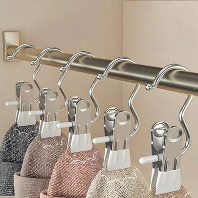 High Quality Stainless Steel Clothes Clips, Adjustable Metal Pants Rack With Clips, Laundry Clips With Hooks, Portable Hanging Clothes Clips For Decorating Clothes, Pants, Skirts, Holiday Decoration