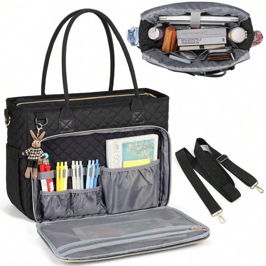 Teacher's Briefcase 15.6-Inch Laptop Bag (Approx. 39.6 Cm) Work Bag Laptop Case Nurse's Bag Professional Laptop Messenger Bag With Insulated Pocket Laptop Briefcase Suitable For Office, University, Nursing, Teal - 黑色 - 查看 1