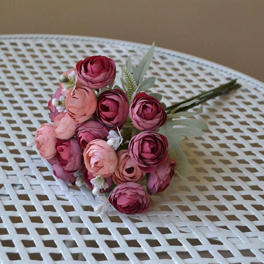 6 piezas de flores artificiales de ranúnculo, flores de ranúnculo mini realistas, flores artificiales de interior de primavera, ramo DIY, decoración para boda y fiesta de novia, flores falsas vintage rosa a granel - Multicolor - Ver 1