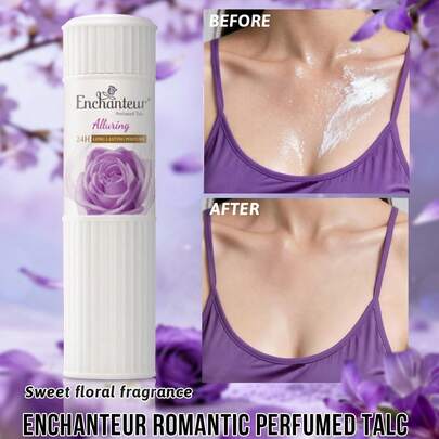  Enchanteur parfümiertes Talkumpuder bietet 24-Stunden-Frische und Trockenheit, mit einem erfrischenden und angenehmen Gefühl, lindert Juckreiz und hinterlässt einen lang anhaltenden Duft. Die feine Pudertextur verbessert die Hautqualität und verströmt einen verführerischen Blütenduft. Es hinterlässt die Haut zart, glatt und bezaubernd duftend.
