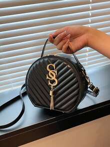 Round Design Lady Handbag Vintage PU Shoulder Bag For Women Fashion Clutch Purses Crossbody Bag Female Travel Totes - Black - View 2