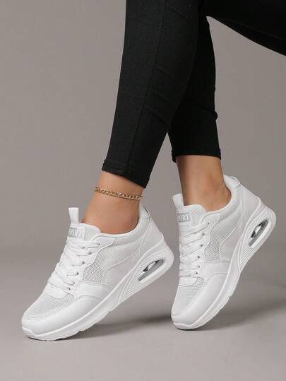 2026 New Fashion Sneakers For Women, Korean Style Minimalist Versatile Thick Sole Lace-Up Lightweight Low-Top Casual Athletic Cushioned Running Shoes, Suitable For Daily Wear, Outing, Street, Party, Campus, Vacation, Travel, Walking