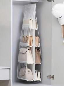 6/8 Compartment Space-Saving Storage Bag, Multi-Layer Hanging Wallet/Purse Organizer Rack, Suitable For Wardrobe/Closet, Foldable Design For Easy Storage When Not In Use, Portable, Applicable For Bedroom, Living Room, Hallway, Wardrobe, Closet Or Shelves, Organizing & Decorative - 米色 - 查看 15
