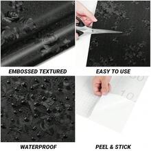 Black Embossed Wallpaper Peel And Stick Black Textured Wallpaper For Bedroom 17.7x120 Inch Embossed Vinyl Removable Dark Contact Paper For Cabinets And Drawers Textured Wall Paper Floral - 17.7英寸 x 120英寸 - 查看 7