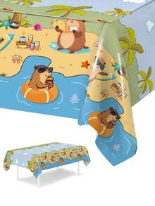 1pc CapybaraThemed Tablecloth, Beach Wave Guinea Pig Pattern PE Table Cover, Birthday Party Decoration Tablecloth, Summer Party Decoration Tablecloth, Babe Shower Decoration Table Cover, Capybara Decorations, Wedding Decor, Bridal Shower Decor, Festive Decorations, Summer Beach Party Disposable Table Cover, Kitchen Dining Decoration Table Flag, Room Decorations, Home Decor, Summer Decorations, Summer Gifts, Birthday Gifts, Party Favors - Capibara - View 9