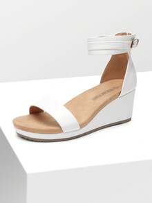 Sandalias de cuña con plataforma y correa para el tobillo para mujer - Blanco - Ver 6