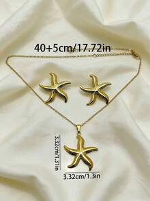 Ladies' Stainless Steel Starfish, Shell, Spiral Earrings And Necklace Jewelry Set, Leisure Beach Vacation Holiday Gift, Ocean Style Jewelry Set - Multicolor - View 7