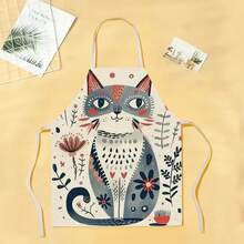 1pc Floral & Cat Pattern Apron, Creative Funny Fashionable Printed Apron, Home Cleaning Apron, Easy Clean Kitchen Cooking Apron, Creative Home Apron - Multicolor - View 20