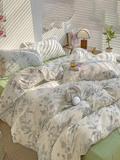 3pcs Soft & Comfortable Floral Print Duvet Cover Set (1*Duvet Cover + 2*Pillow Shams), Suitable For Bedroom & Guest Room, Machine Washable, All Season