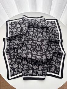 1pc Paisley Print Faux Silk 70cm Square Scarf, Men's Bandana, Versatile Neck Scarf, Sun Protection Headwrap - Black and White - View 2