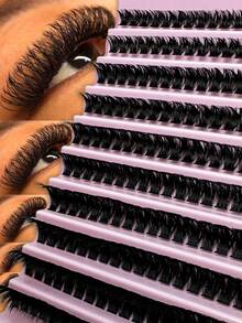 200簇D-DD卷度，仙女自然高级睫毛嫁接套装 - 80D - 家用DIY，俄式卷度，蓬松，混合款式 - 8-16毫米 - 适合初学者，可重复使用，节日特效，节日礼物，日常佩戴 - 查看 2