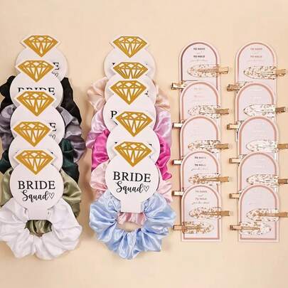 Wedding Season Multi-Color Satin High-Elasticity Wedding Hair Ties, Bridesmaid Proposal Gift, Damage-Free Hair Ties With Card,Golden Foil Hair Clips, Decorations For Bride To Be,Bride,Wedding,Hen Party,Bachelorette Party,Wedding Decor,Wedding Accessories,Bridal Shower,Party Supplies,Bridesmaid Gift,Wedding Favours For Guest