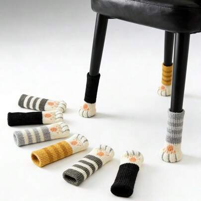 A Set Of 4 Pieces Of New Cartoon Cute Table And Chair Leg And Door Handle Protective Covers. These Covers Are Non-Slip, Wear-Resistant, And Scratch-Resistant, Featuring Adorable Cat Paw Patterns. They Protect Floors And Provide Noise Reduction.