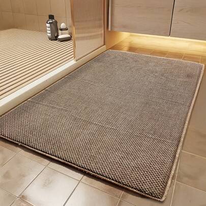 1pc New Linen Bath Mat Carpet, Home Bedroom/Kitchen/Doormat, Premium Linen, Easy Care, Solid Color, High-End Indoor/Outdoor Entrance Rug, Home Decor