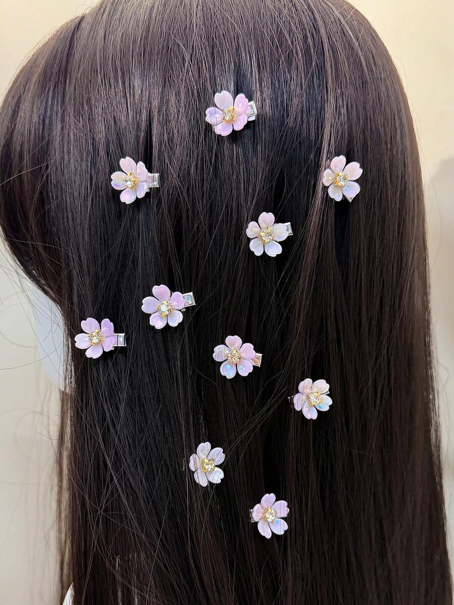 20件装女士发饰，甜美优雅浅紫色花瓣发夹，优雅百搭透明五瓣小花发夹，时尚编织发夹，适合派对、婚礼、日常佩戴，发卡 - 淡紫色 - 查看 1