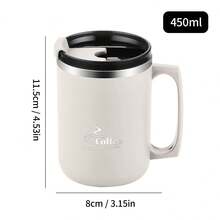 1个450毫升304不锈钢咖啡杯，带手柄和盖子，双层保温咖啡杯，防漏，可盛装茶、牛奶、咖啡、水等，耐热饮水杯，适合学生和成人居家、学校、宿舍、办公室、露营和野餐使用。 - 彩色 - 查看 12