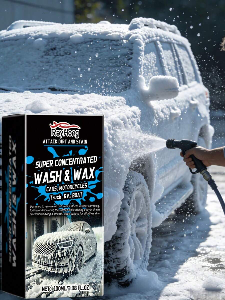 rayhong 1pc/100ml Foaming Car Wash Liquid, Rich Foam Cleaning Decontamination, Car Paint Maintenance Anti-Pollution Cleaner, Motorcycle Tire Stain Renewal Maintenance Daily Care Cleaner, Dual-Use For Exterior And Interior, Suitable For Car Paint, Rims, Windows, Emblems, Plastic Trims, Rubber Seals And Light Interior Stains