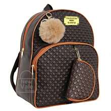 Women's Backpack, Reinforced Small Backpack With Beautiful Exclusive Coin Purse + Pompom Keychain - Coffee Brown - View 1