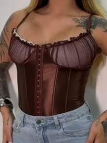 Corset With Straps, Perfect For Outings, Business Trips, And Many Other Occasions. One Size Fits Sizes 38 To 42. - Rust Brown - View 2