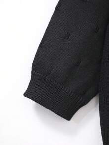 Baby Girl Knitted Round Neck Perforated Solid Color Cardigan - Black - View 4