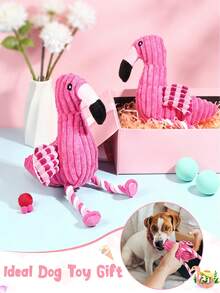 1pc Pink Flamingo Pet Toy, Squeaky Chew Toy With Sound For Puppies, Made Of Soft & Durable Plush Fabric, Interesting Interactive Design To Help With Teething And Puzzle Solving, Velvet Fabric With Vibrant Flamingo Design, Great Companion For Dogs - Pink - View 8