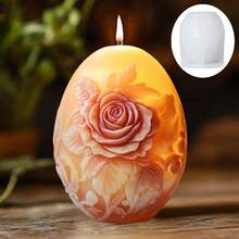 1个装硅胶蛋形蜡烛模具 玫瑰浮雕蛋形蜡烛模具 复活节彩蛋石膏树脂模具 玫瑰彩蛋复活节礼物 - A-白色 - 查看 6