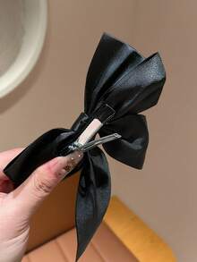 2个装女士甜美双层蝴蝶结扁平鸭嘴夹，多功能缎面发夹，日常发型配饰，不伤发 - 彩色 - 查看 5