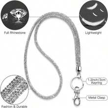 1pc Crystal Lanyard With Rhinestones, Approx. 31.5 Inches (80cm) Long, With Metal Clasp And Key Ring, Suitable For Office, School And Other Occasions - 1pc - View 1