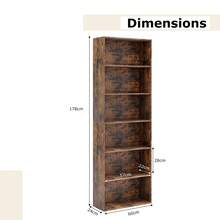 COSTWAY 6-Tier Open Bookcase, 178 Cm Tall Floor Standing Book Storage Organizer, Modern Display Rack Bookshelf W/2 Anti-Tipping Kits For Living Room, Bedroom, Study, Rustic Brown - A - View 2