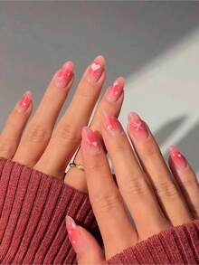 24pcs Almond-Shaped Red French Tip Press-On Nails Almond Perfectly Fits Acrylic Nail Tips Set Includes: 1pc Jelly Gel And 1pc Nail File Easy To Wear French Manicure And Valentine's Day Nail Design Suitable For Women's Daily Work And Parties. Nail Supplies - 西瓜粉 - 查看 2