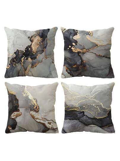 4 件装抽象几何大理石纹印花枕套（不含枕芯），家居装饰沙发靠垫套，卧室床头板枕套，汽车座椅靠垫套，房间装饰