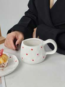一套心形图案陶瓷咖啡杯碟，欧式简约陶瓷杯碟，咖啡杯碟，下午茶杯碟，附赠甜点盘，高品质办公水杯，家用牛奶杯，水杯，礼品杯，陶瓷饮具，茶具 - 彩色 - 查看 5