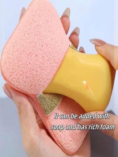 Elastic Soap Dish + Loofah Bath Sponge, Anti-Slip Exfoliating Holder With Adjustable Hanging Rope, Suitable For Bathtub & Shower, Pink & Blue Design, Fits Standard Soap Bars, Wet Area Hygiene Storage Solution, Soft Bath Pouf Cleansing Tool