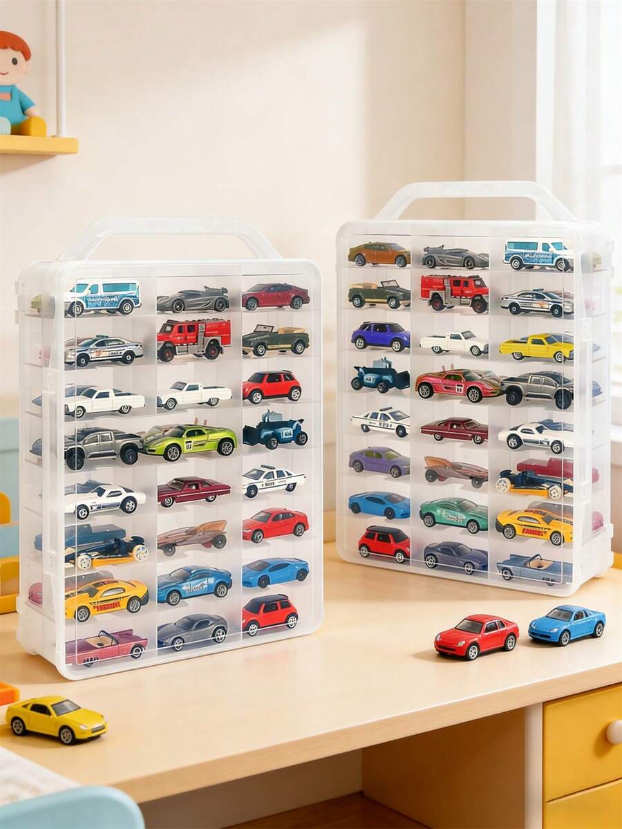 Estojo Portátil de Transporte de Carros de Dois Lados com 48 Slots, Caixa de Armazenamento Compacta para Carros em Miniatura do Tamanho Matchbox, Organização de Quarto de Bebê, Presente de Páscoa - Multicolorido - Visão 1