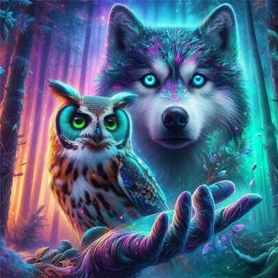 5D DIY Diamond Painting Kit, Wolf And Owl Mosaic Crafts, Suitable For Beginners And Adults, Full Round Diamond Art Painting, Home Wall Decor Gift