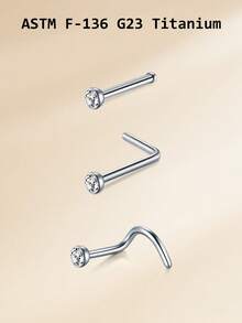 20G Titanium Alloy Nose Rings Nose Studs,G23 L Shape Nose Studs Nose Piercing Jewelry For Women Men, 0.8mm Nose Screw Piercing Silver,Nostril Piercing Jewelry 1.5mm 2mm 2.5mm 3mm CZ - Silver - View 9