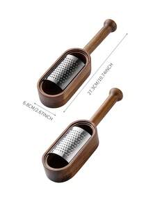 1 pieza Rallador de queso de acero inoxidable con mango de madera, cortador de caja de queso multifuncional, herramienta de cocina - Multicolor - Ver 2