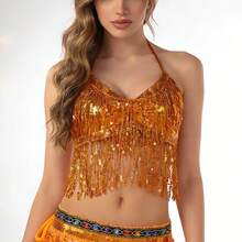 1pc Glitter Fringe Belly Dance Costume Set, Bohemian Vintage Style, Suitable For Festivals, Parties, Nightclubs, Beaches, Exotic Outfit Decor - Multicolor - View 21