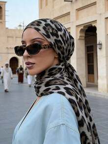 Bohemian Leopard Print Women's Scarf – 1pc Lightweight & Breathable, Perfect For Everyday Style, Versatile For Robes, Dresses, And More. - 咖啡棕 - 查看 2