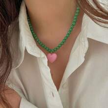 1条时尚简约玻璃珠项链，配ABS塑料心形吊坠，适合作为礼物或日常佩戴 - 愛心吊墜項鍊 - 查看 5