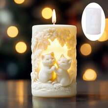 1pc Two Frolic Cute Kitty Relief Cylinder Candle Mold Silicone Mold Cute Kitty Flower Vine Relief Column Scented Candle Mold Easter Mold Cute Cat Resin Plaster Cement Concrete Mold Easter Gift - A-White - View 2